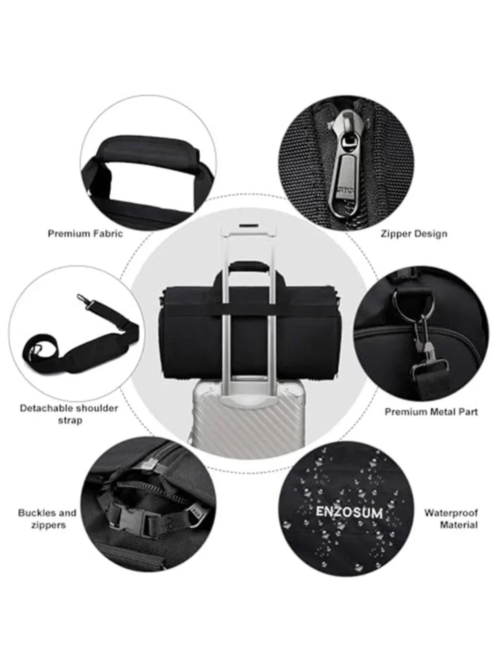 Mens Carry On Garment Bag Convertible Travel Duffel Suit Bag Shoe Compartment